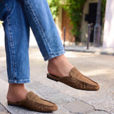 Journal Tan Ruched Square Toe Mules
