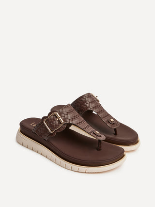 Jovelle Brown Woven Toe Post Flat Sandal