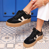 Kaia Black and Nude Faux Leather Trainers