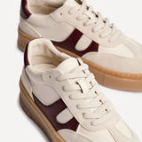 Kaia Nude and Burgundy Faux Leather Trainers