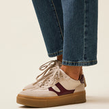 Kaia Nude and Burgundy Faux Leather Trainers