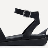 Kara Black Faux Leather Flatform Sandals