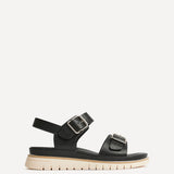 Karis Black Double Buckle Flat Sandals