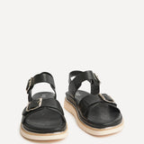 Karis Black Double Buckle Flat Sandals