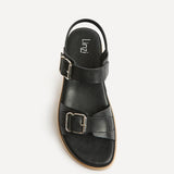 Karis Black Double Buckle Flat Sandals