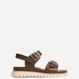Karis Brown Double Buckle Flat Sandals