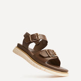 Karis Brown Double Buckle Flat Sandals