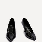 Kat Black Faux Leather Court Heels
