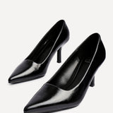 Kat Black Faux Leather Court Heels