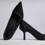Kat Black Faux Suede Court Heels