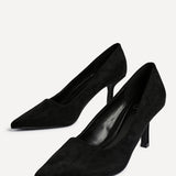 Kat Black Faux Suede Court Heels
