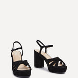 Keliah Black Faux Suede Platform Heels