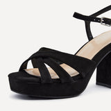 Keliah Black Faux Suede Platform Heels