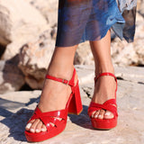 Keliah Red Faux Leather Platform Heels