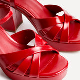 Keliah Red Faux Leather Platform Heels
