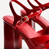 Keliah Red Faux Leather Platform Heels