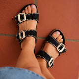 Kelsie Black Double Buckle Sandals