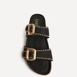 Kelsie Black Double Buckle Sandals