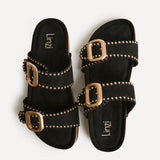 Kelsie Black Double Buckle Sandals