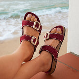 Kelsie Burgundy Double Buckle Sandals
