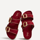 Kelsie Burgundy Double Buckle Sandals