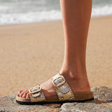 Kelsie Gold Double Buckle Sandals