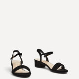 Kezzi Black Faux Suede Low Heeled Sandals