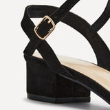 Kezzi Black Faux Suede Low Heeled Sandals