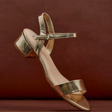 Kezzi Gold Faux Leather Low Heeled Sandals