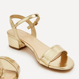 Kezzi Gold Faux Leather Low Heeled Sandals