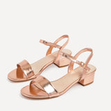 Kezzi Rose Gold Faux Leather Low Heeled Sandals
