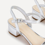 Kezzi Silver Faux Leather Low Heeled Sandals