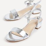 Kezzi Silver Faux Leather Low Heeled Sandals