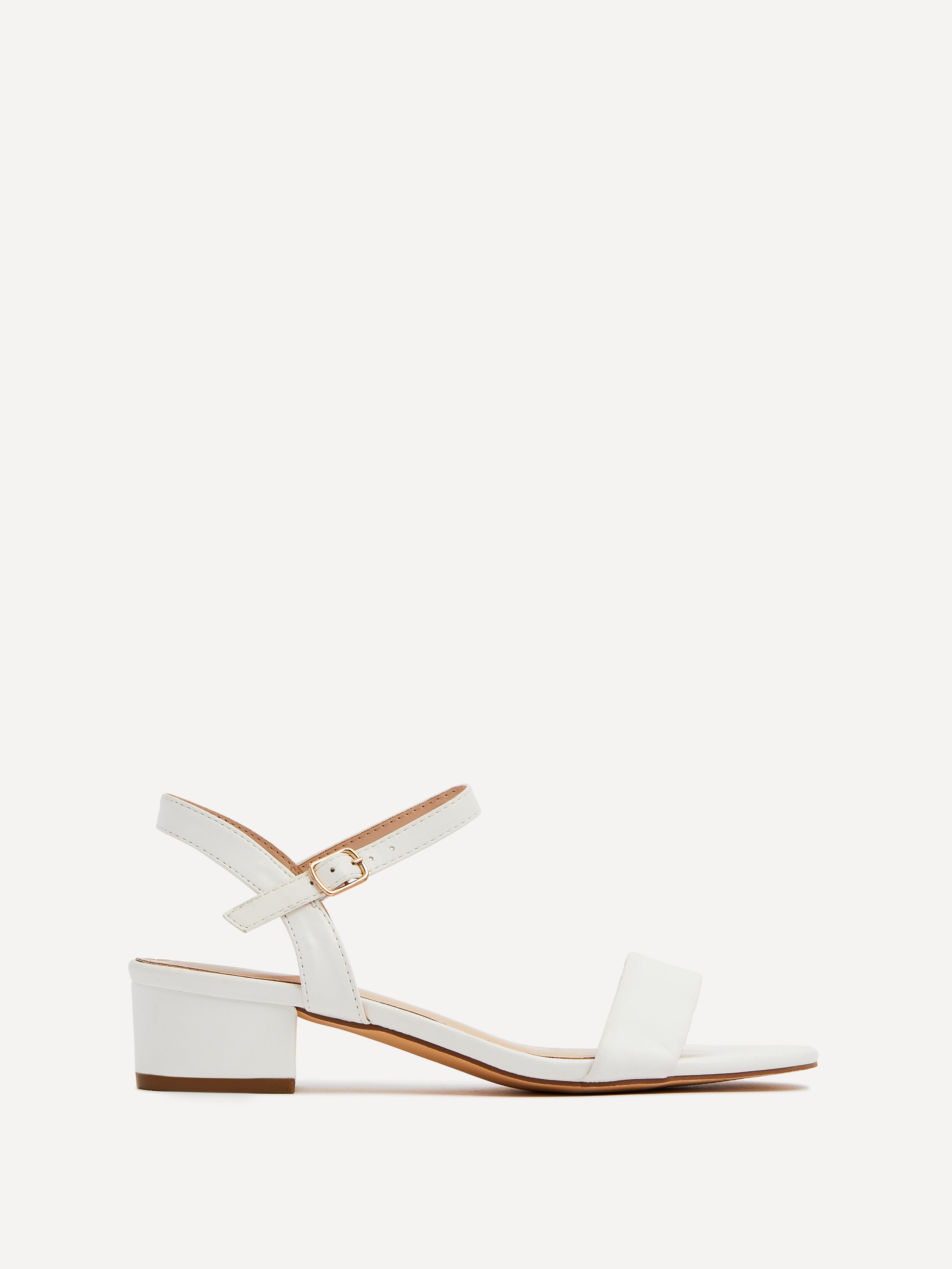 White Faux Leather Barely There Low Block Heeled Sandal – Linzi