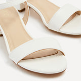 Kezzi White Faux Leather Low Heeled Sandals