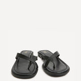 Kimmi Black Faux Leather Flat Sandals