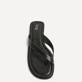 Kimmi Black Faux Leather Flat Sandals