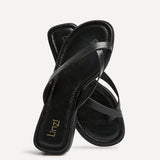 Kimmi Black Faux Leather Flat Sandals