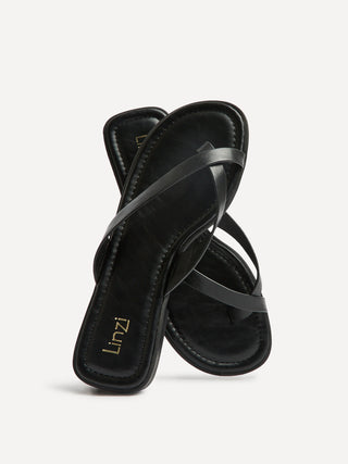Kimmi Black Faux Leather Flat Sandals