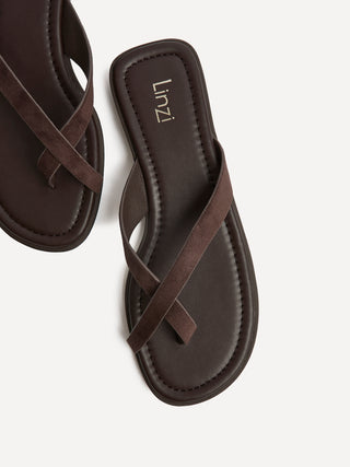 Kimmi Brown Faux Suede Flat Sandals