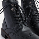 Kinsley Wide Fit Black Lace-Up Military Boots