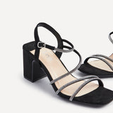 Kira Black Diamante Block Heels