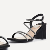 Kira Black Diamante Block Heels