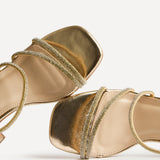 Kira Gold Diamante Block Heels