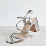 Kira Silver Diamante Block Heels