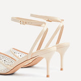 Krystal Nude Mesh & Diamante Heels
