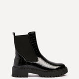 Landon Black Croc Patent Ankle Boots