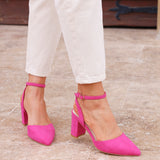 Larsa Wide Fit Pink Faux Suede Court Heels