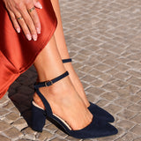Larsa Wide Fit Navy Faux Suede Court Heels