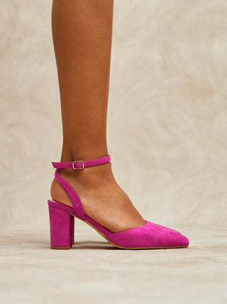 Larsa Wide Fit Pink Faux Suede Court Heels